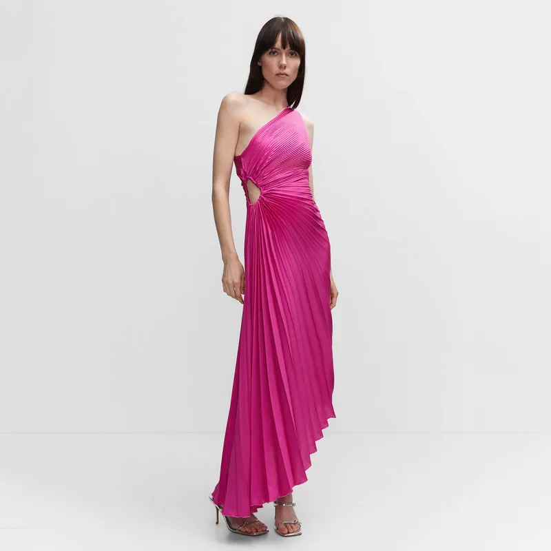 MANGO - Vestido De Fiesta Asimétrico Plisado Mujer Mango