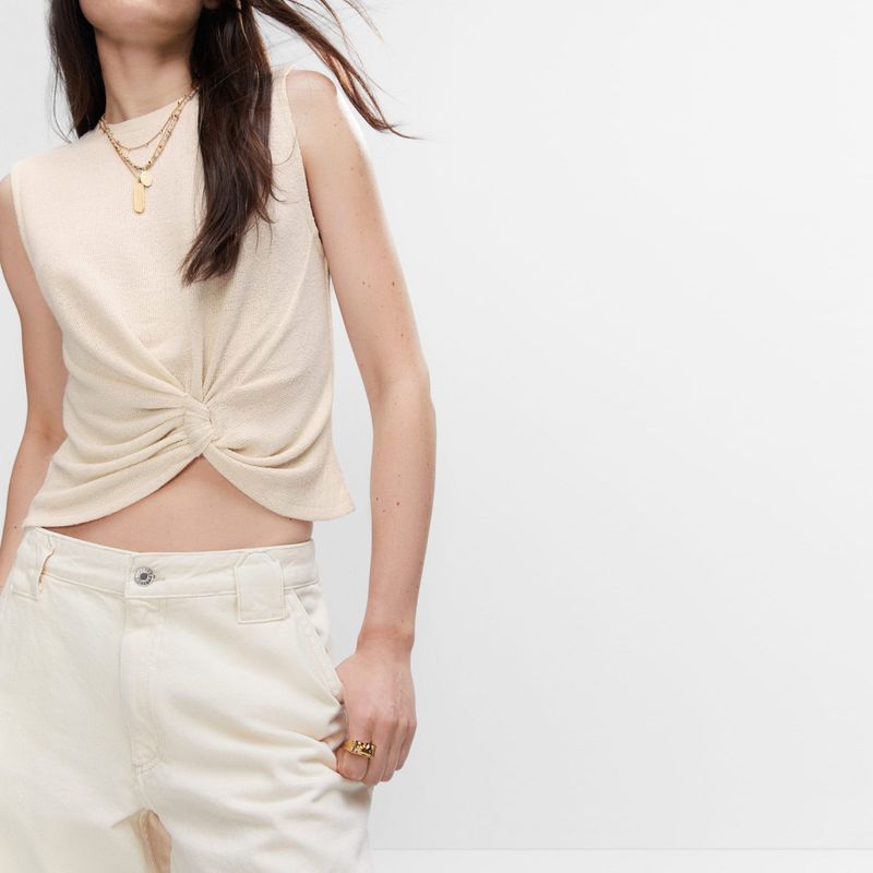 MANGO - Crop Top Textura Nudo Mujer Mango