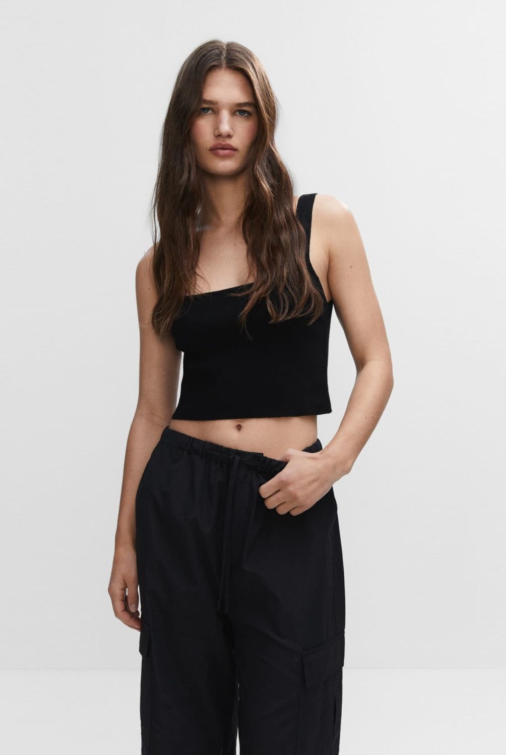 MANGO - Crop Top Punto Mujer Mango