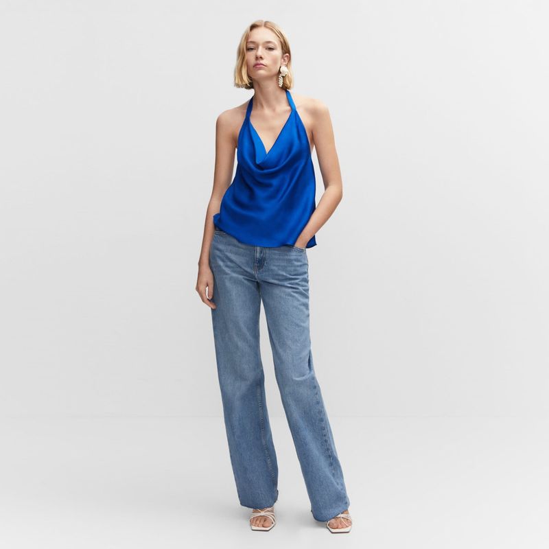 MANGO - Polera Satinado Cuello Drapeado Mujer Mango