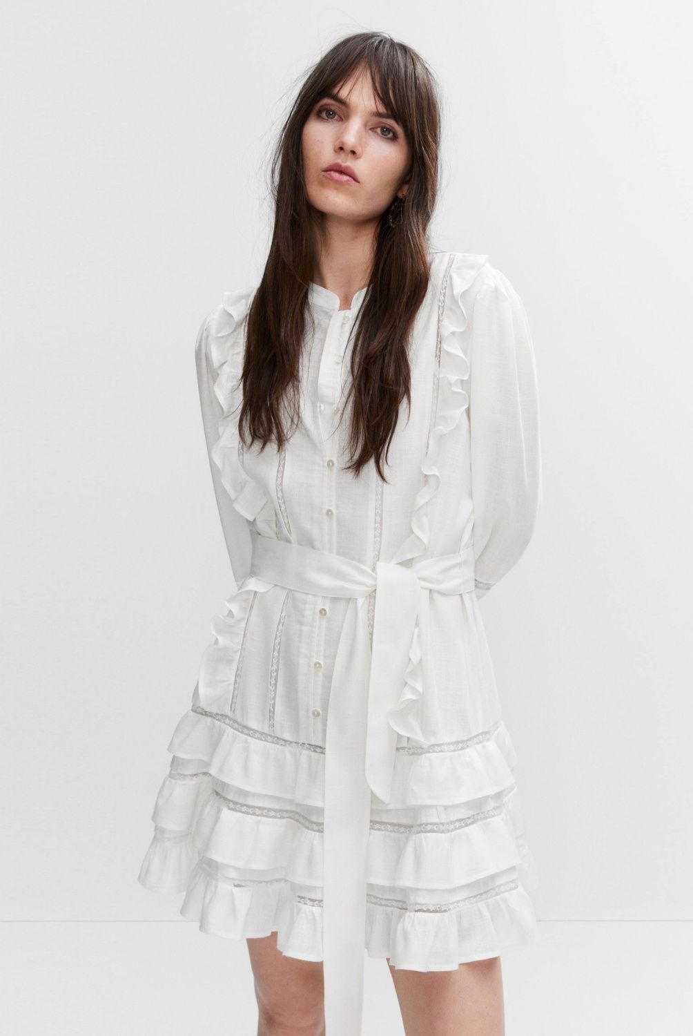 MANGO - Vestido Volantes Encaje Mujer Mango