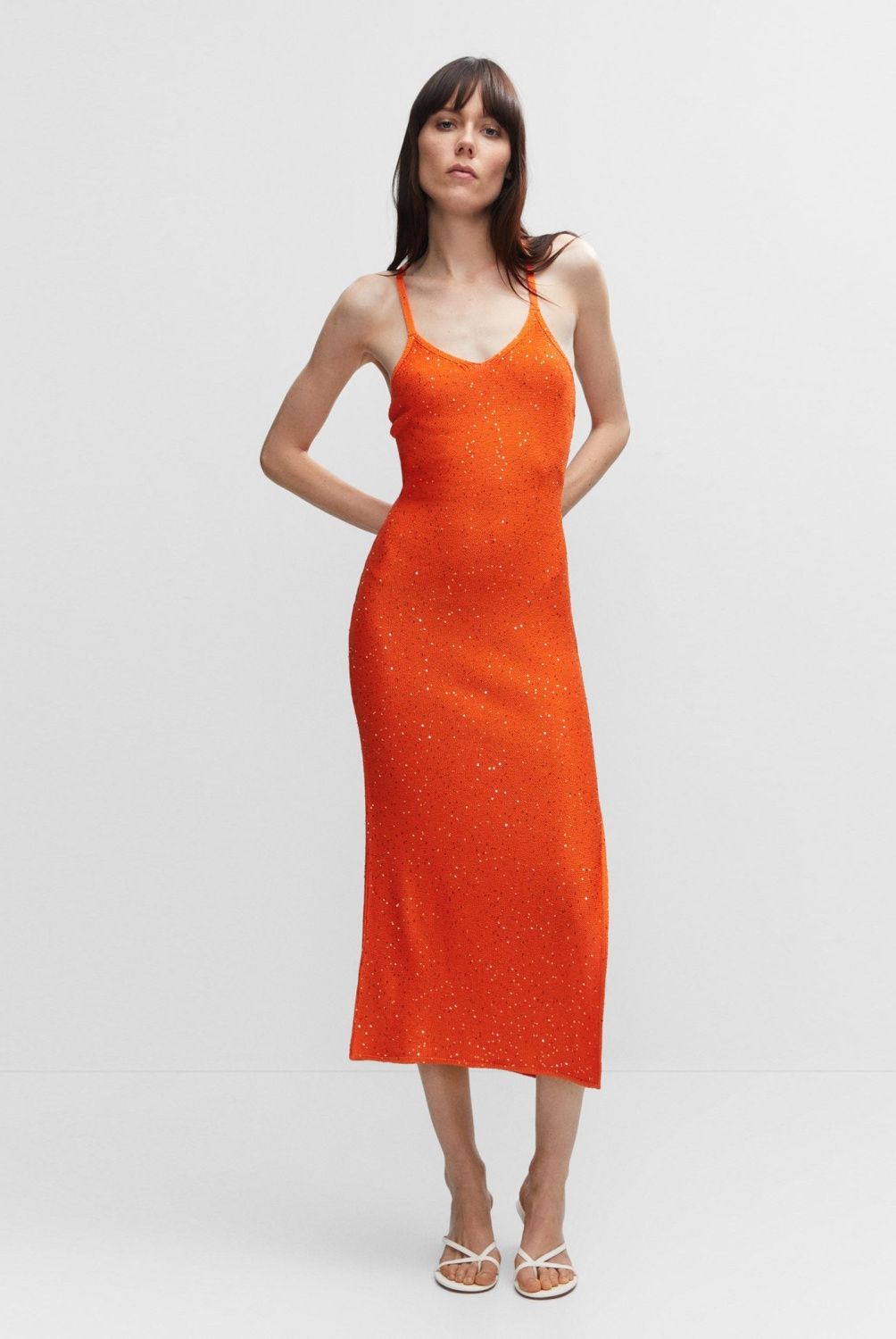 MANGO - Vestido Punto Detalle Lentejuelas Mujer Mango