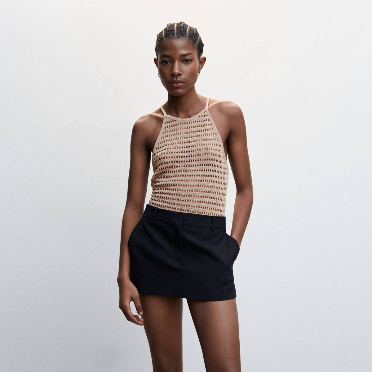 MANGO - Crop Top Punto Cuello Halter Mujer Mango