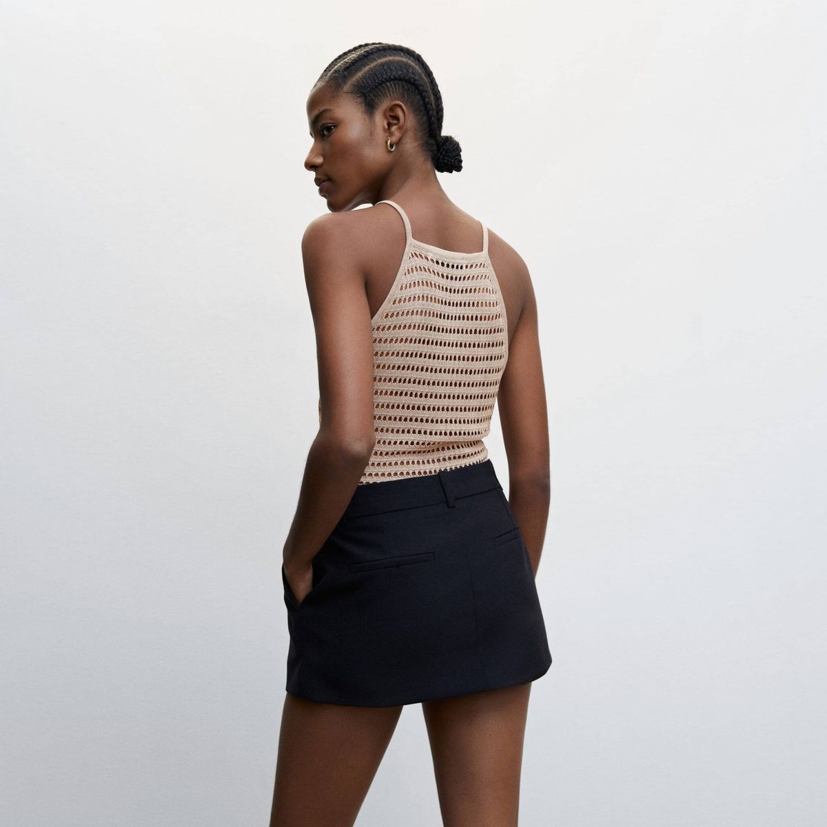 MANGO - Crop Top Punto Cuello Halter Mujer Mango