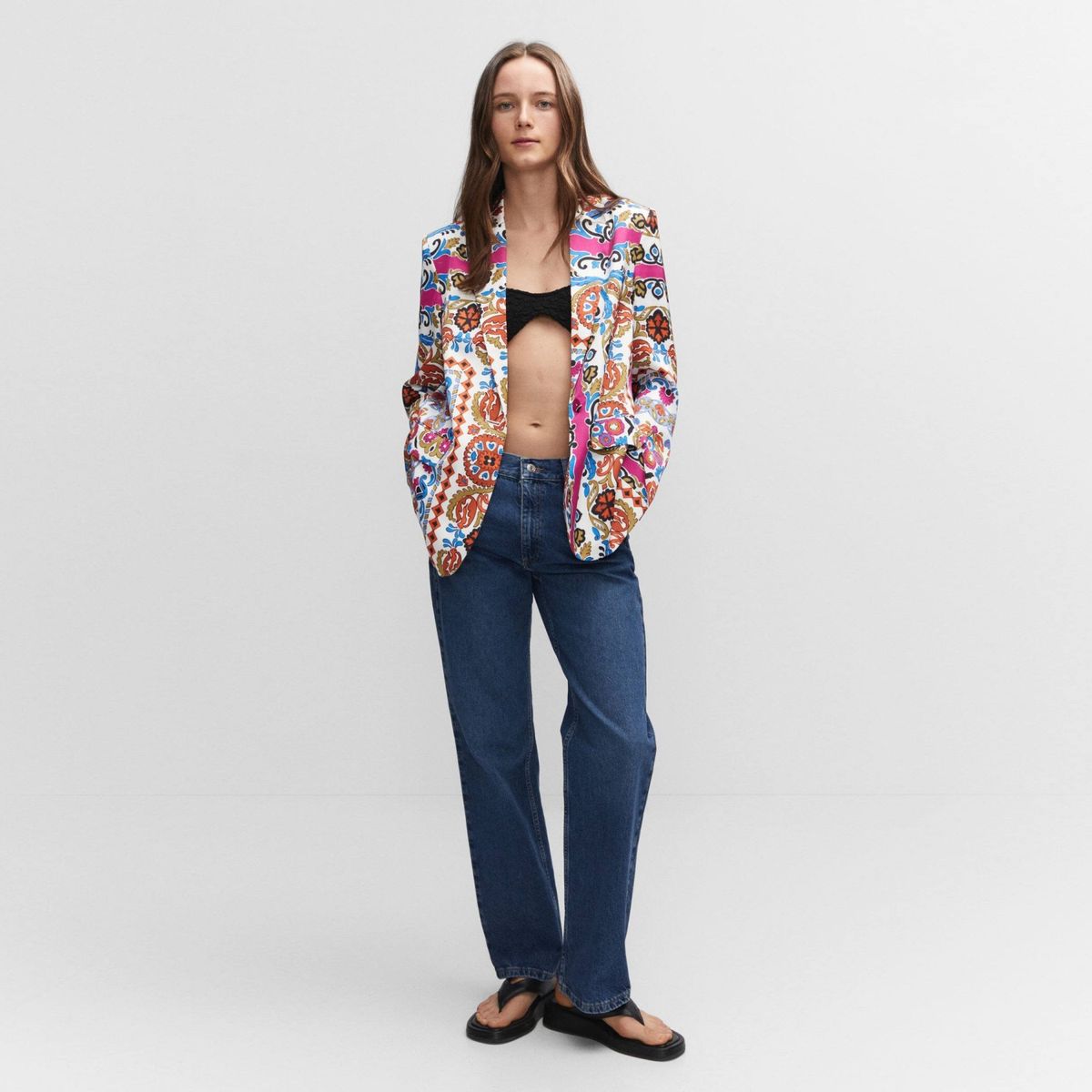 MANGO - Blazer Satinada Estampada Mujer Mango