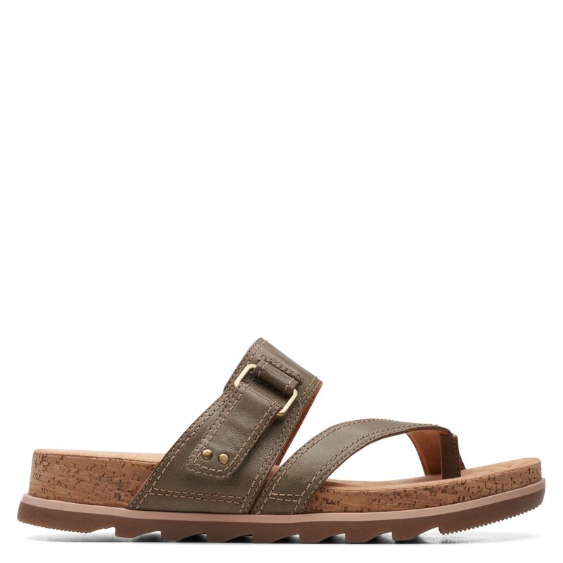 CLARKS - Sandalia Mujer Cuero Verde Clarks