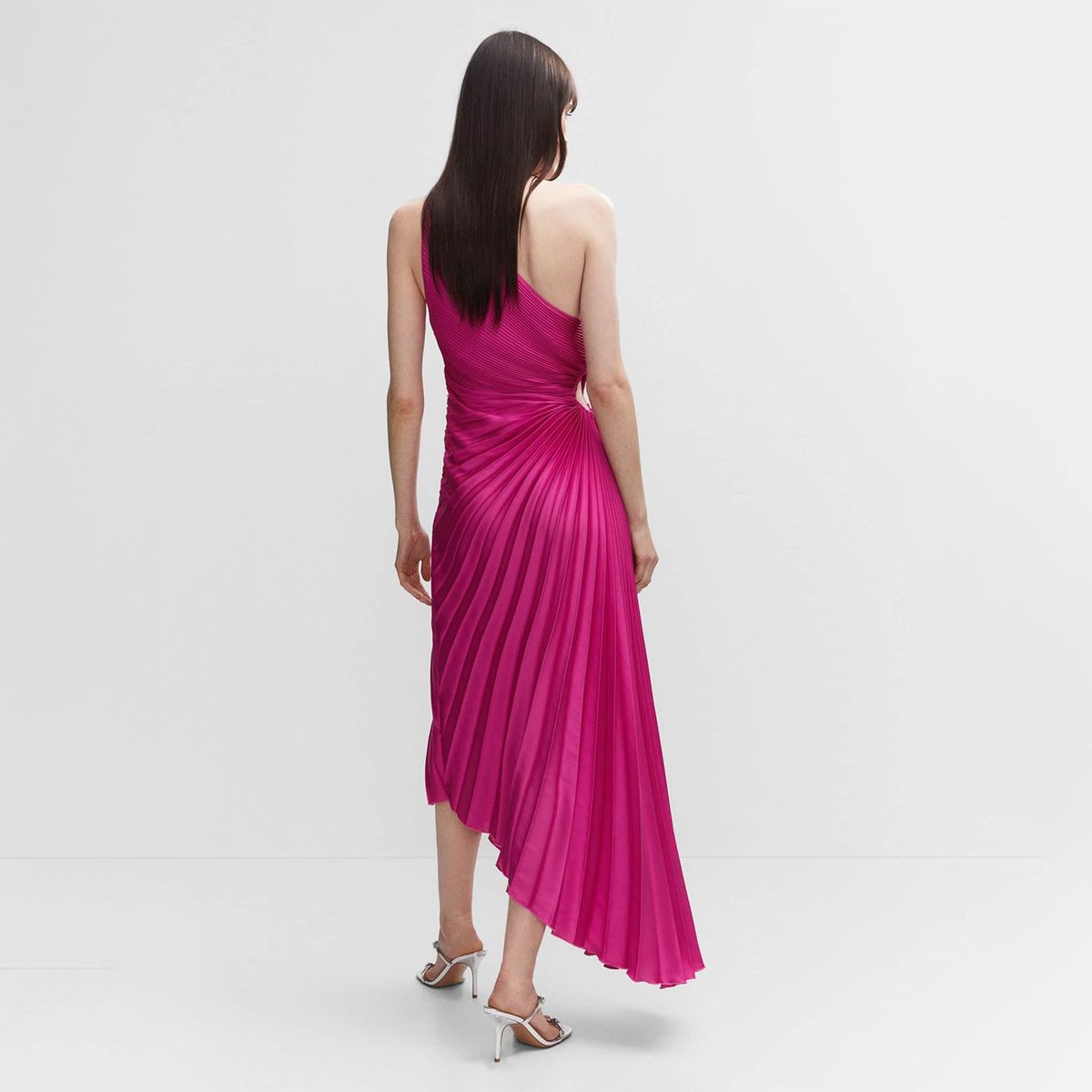 MANGO - Vestido De Fiesta Asimétrico Plisado Mujer Mango