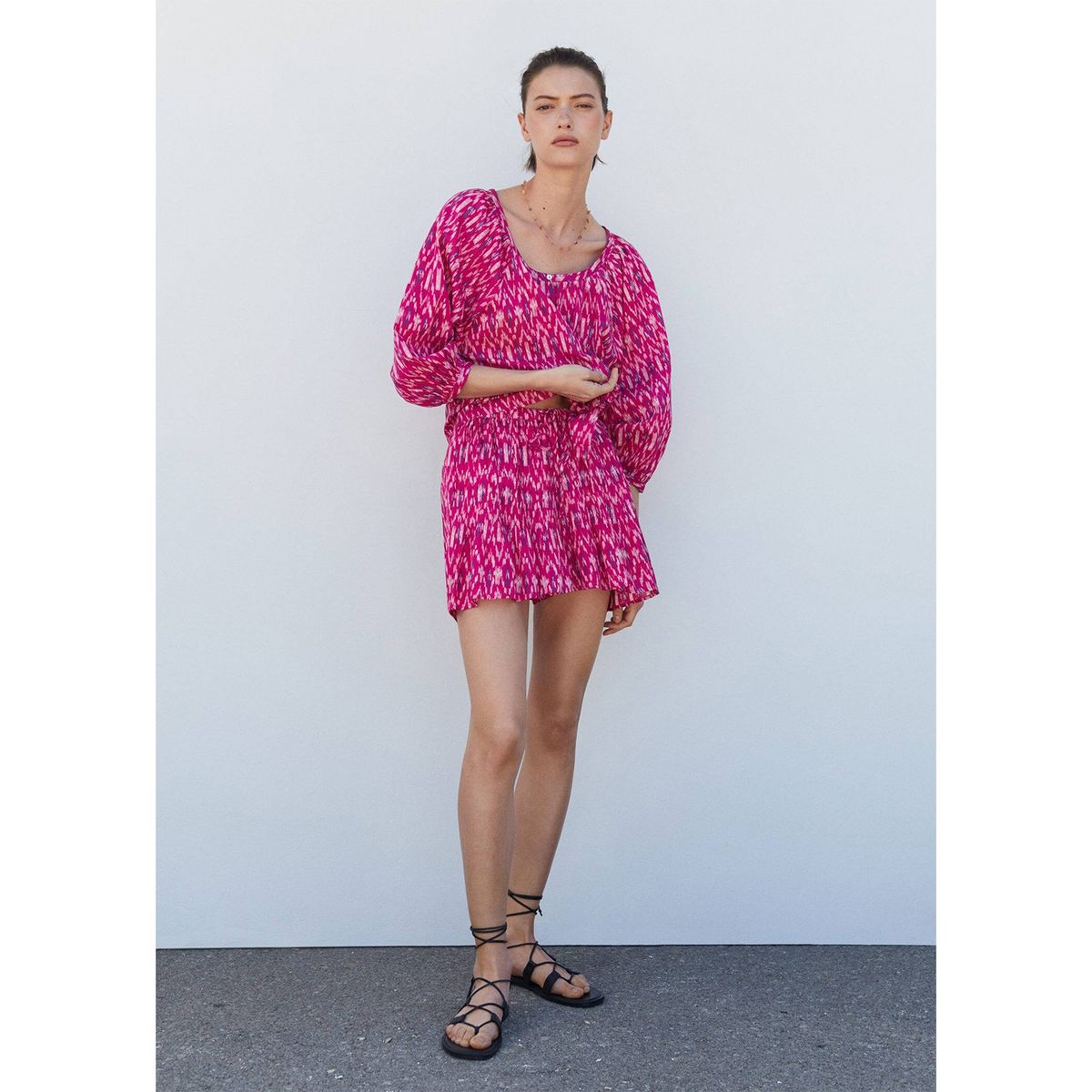 MANGO - Shorts Estampado Volantes Mujer Mango