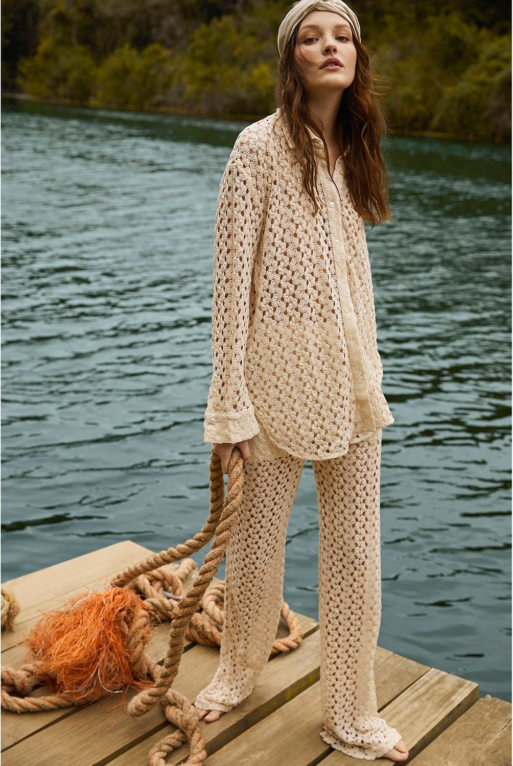 MANGO - Pantalón Recto Crochet Mujer Mango