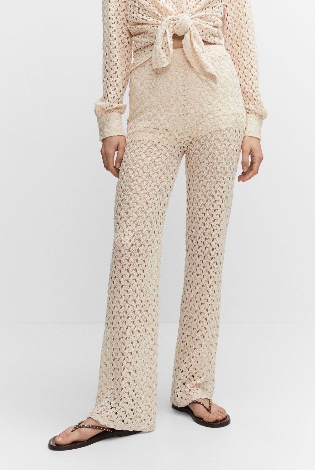 MANGO - Pantalón Recto Crochet Mujer Mango