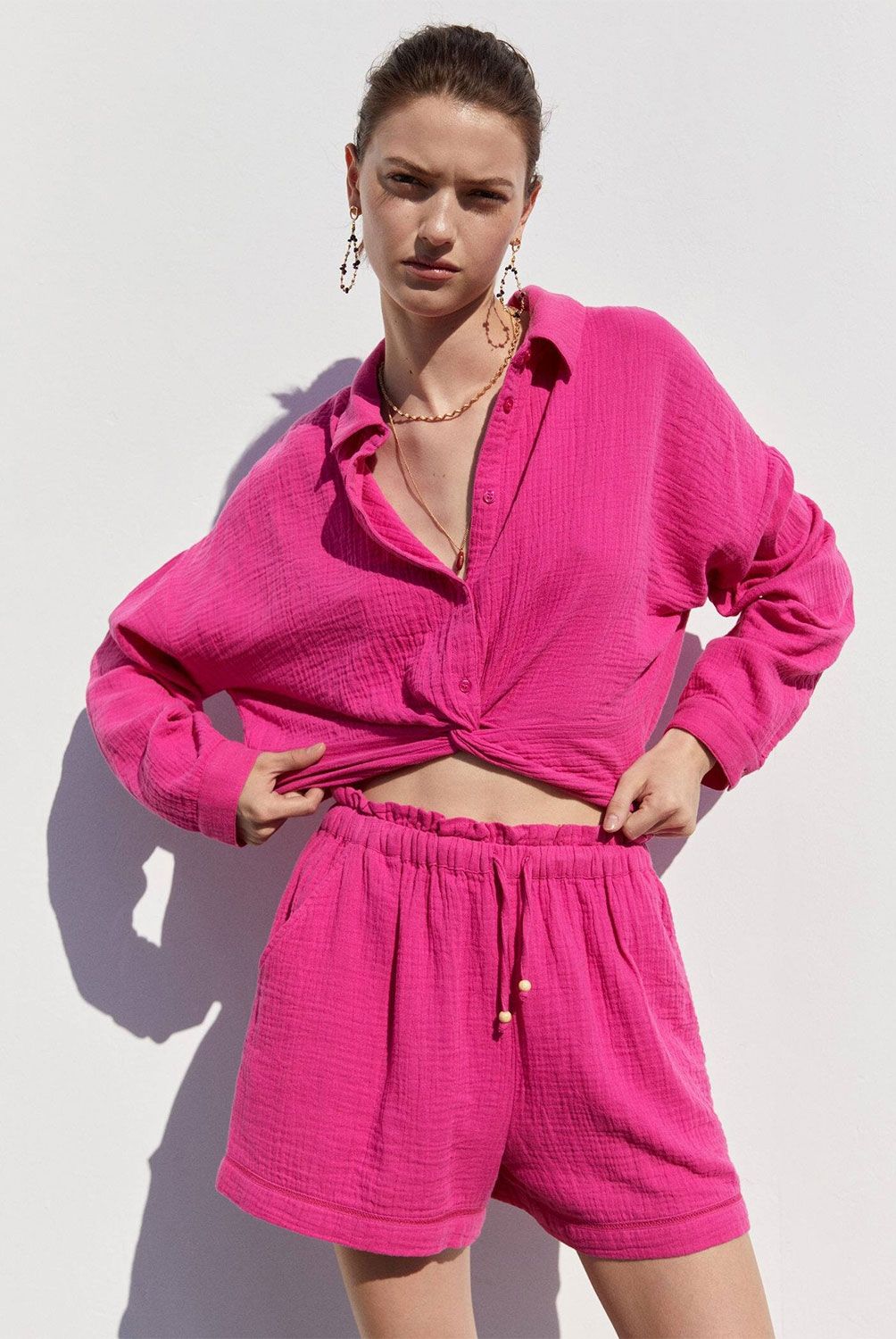 MANGO - Camisa Textura Nudo Mujer Mango