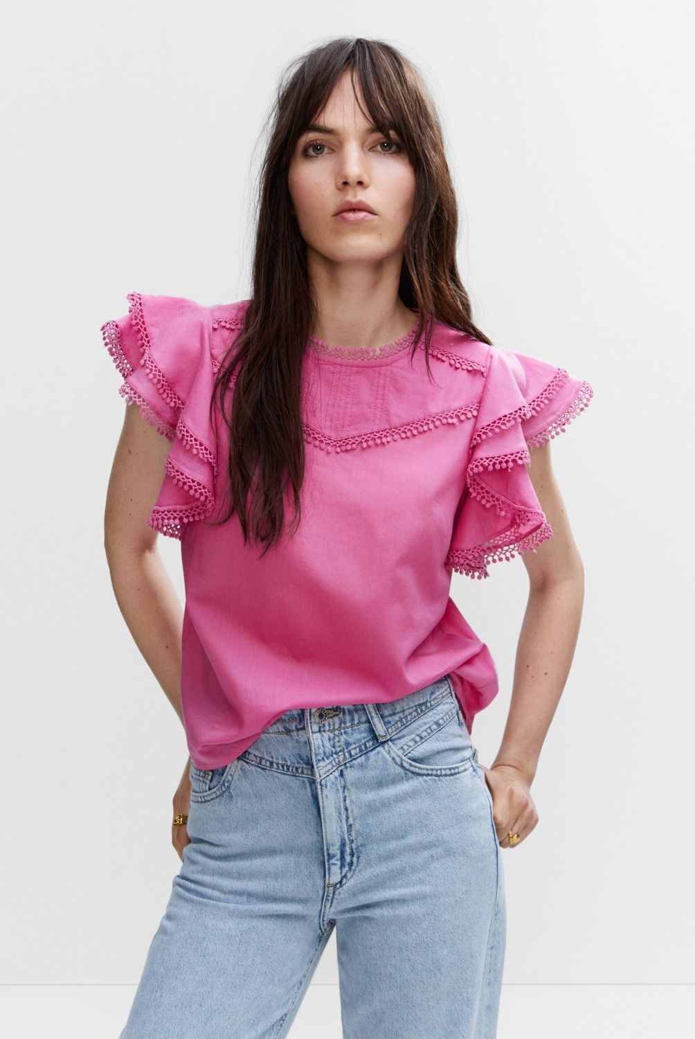 MANGO - Blusa Volantes Bordados Mujer Mango