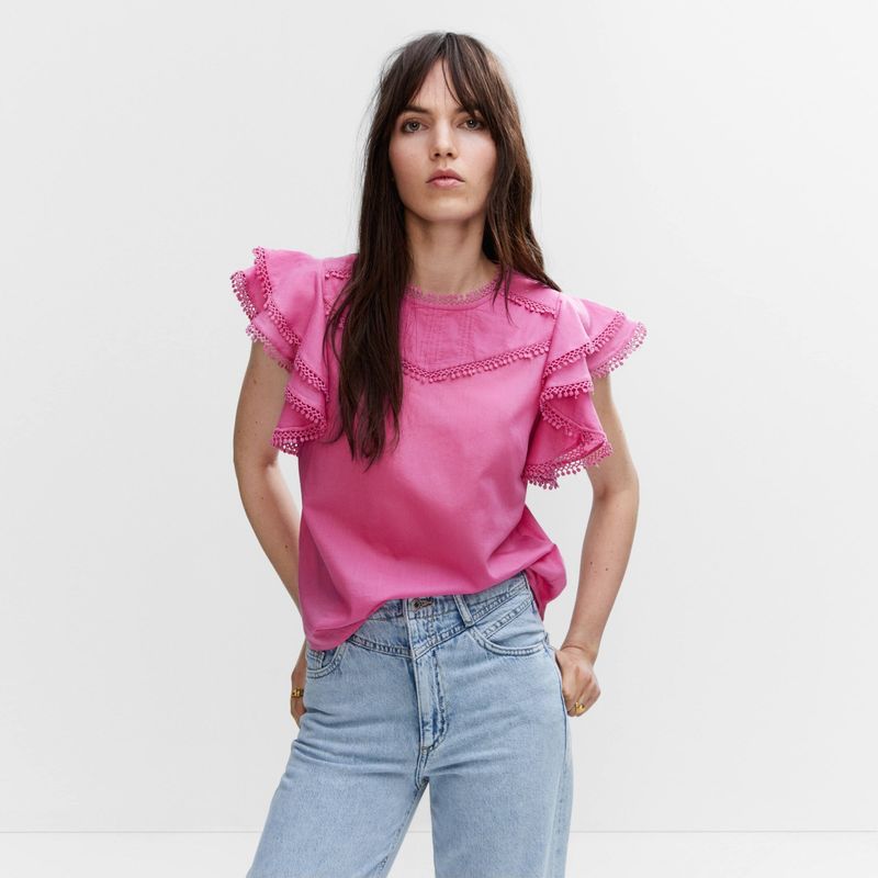 MANGO - Blusa Volantes Bordados Mujer Mango