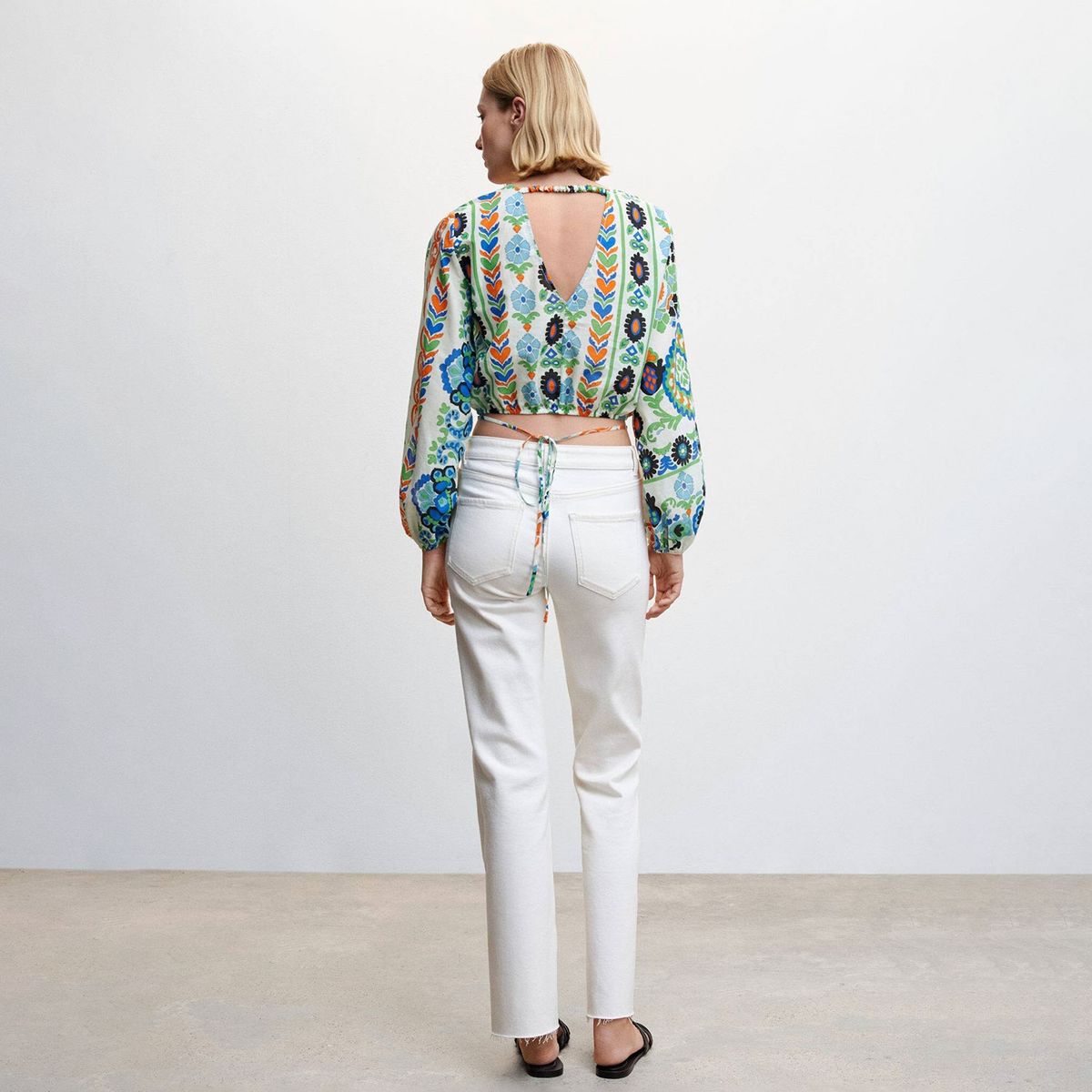 MANGO - Blusa Manga Abullonada Estampada Mujer Mango
