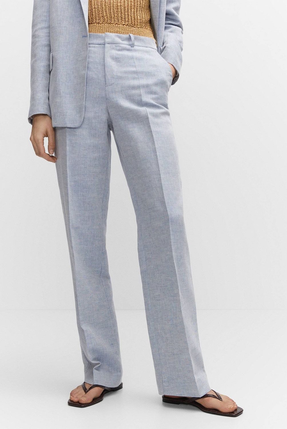MANGO - Pantalón Lino Textura Mujer Mango