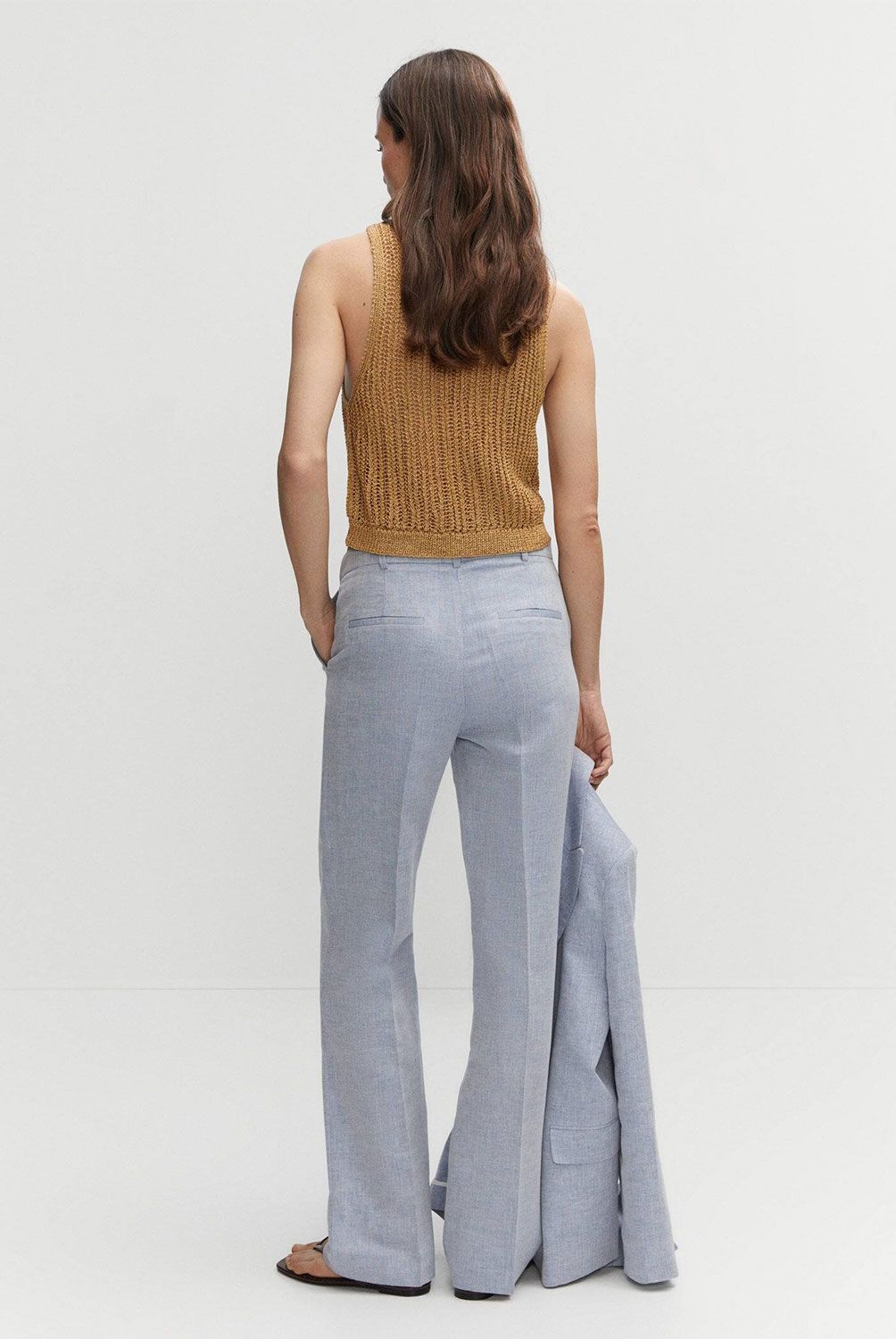 MANGO - Pantalón Lino Textura Mujer Mango