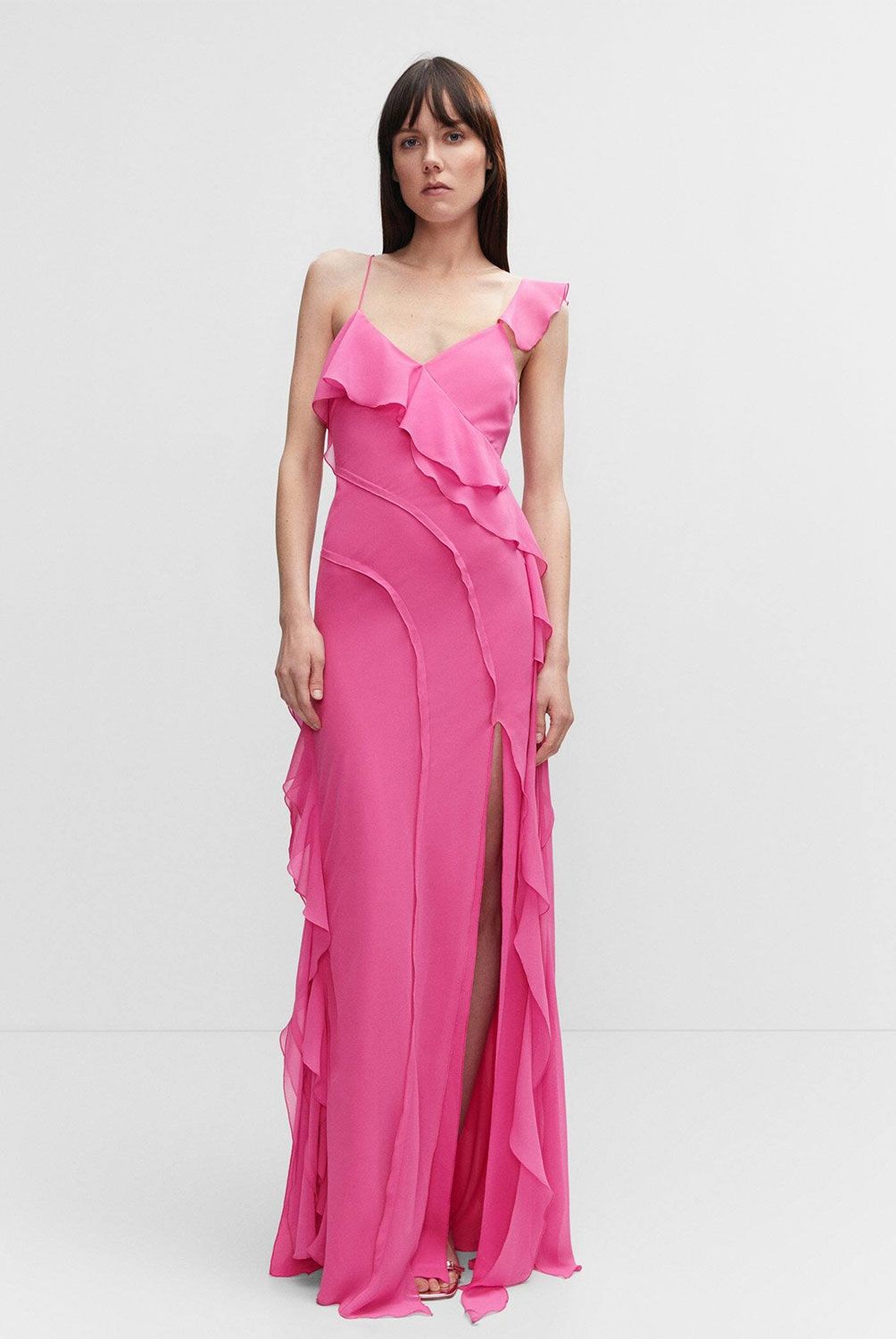 MANGO - Vestido Abertura Volantes Mujer Mango