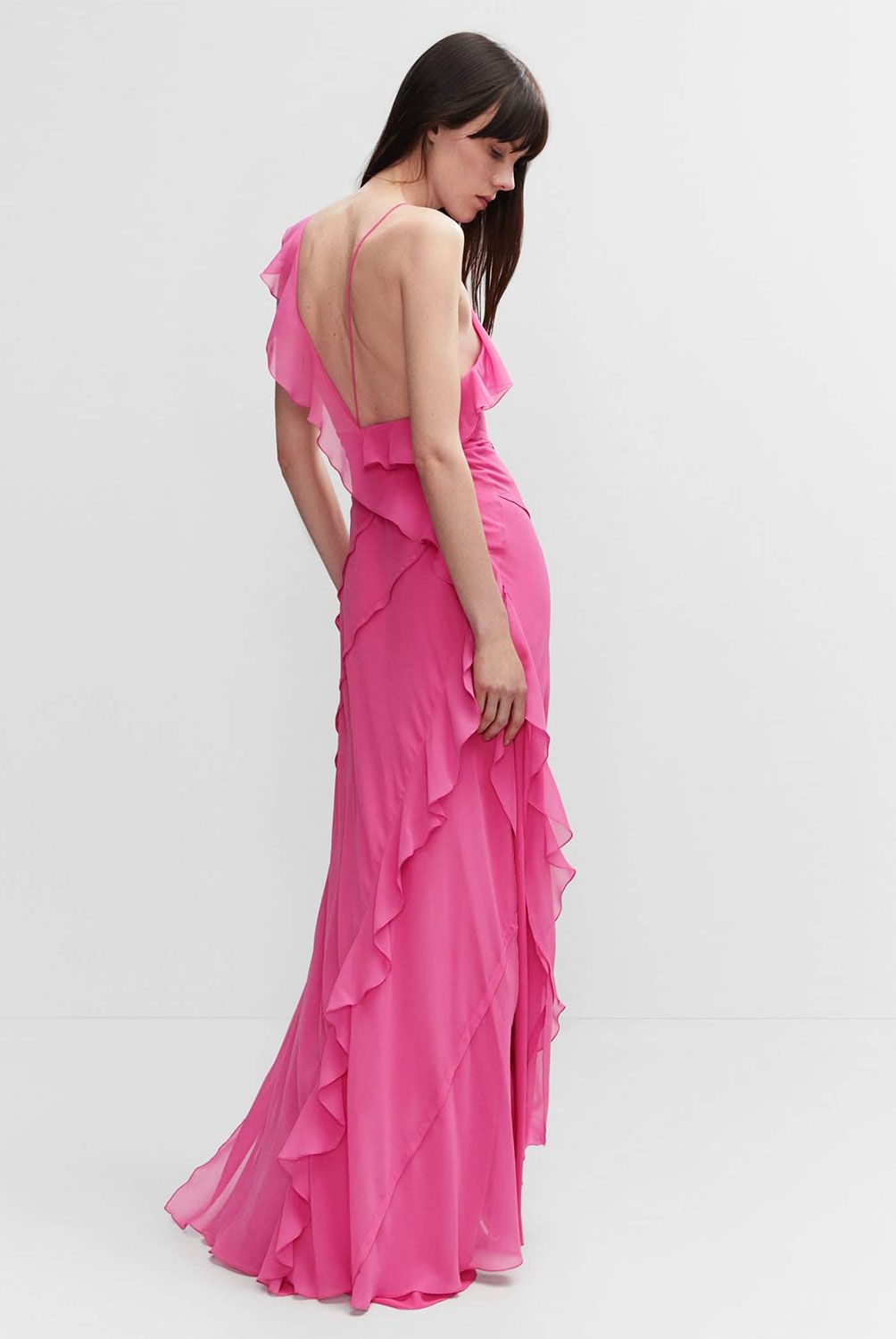 MANGO - Vestido Abertura Volantes Mujer Mango