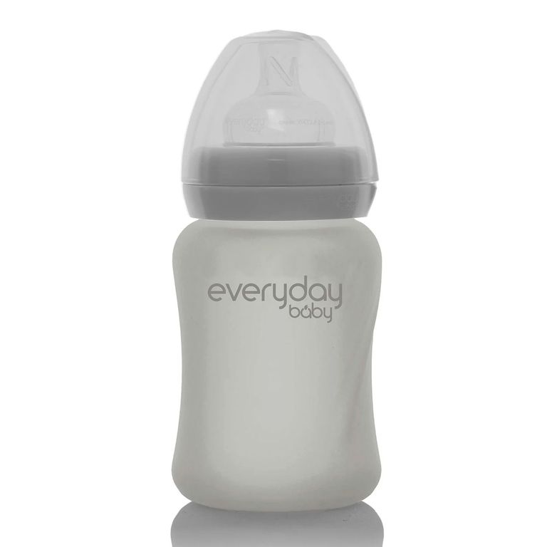 Mamadera De Vidrio Con Recubrimiento De Silicona Healthy 150ml Gris