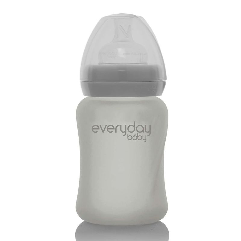 EVERYDAY BABY - Mamadera De Vidrio Con Recubrimiento De Silicona Healthy 150ml Gris Everyday Baby