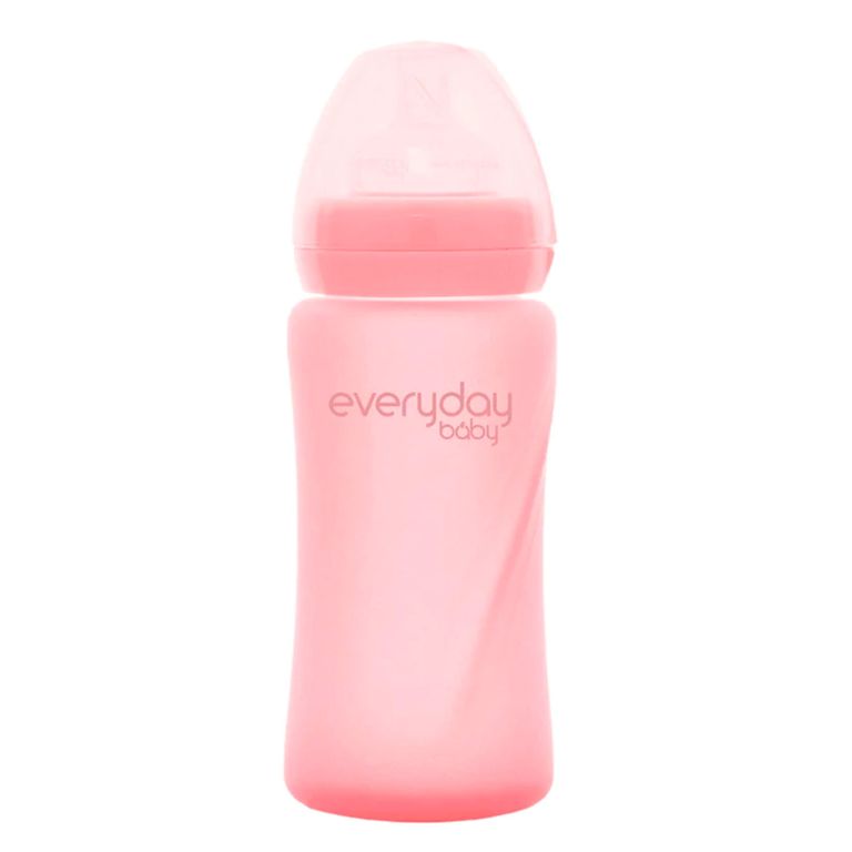 Mamadera De Vidrio Con Recubrimiento De Silicona Healthy 240ml Rosado