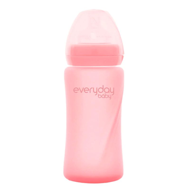 EVERYDAY BABY - Mamadera De Vidrio Con Recubrimiento De Silicona Healthy 240ml Rosado Everyday Baby