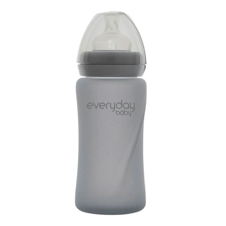 Mamadera De Vidrio Con Recubrimiento De Silicona Healthy 240ml Gris