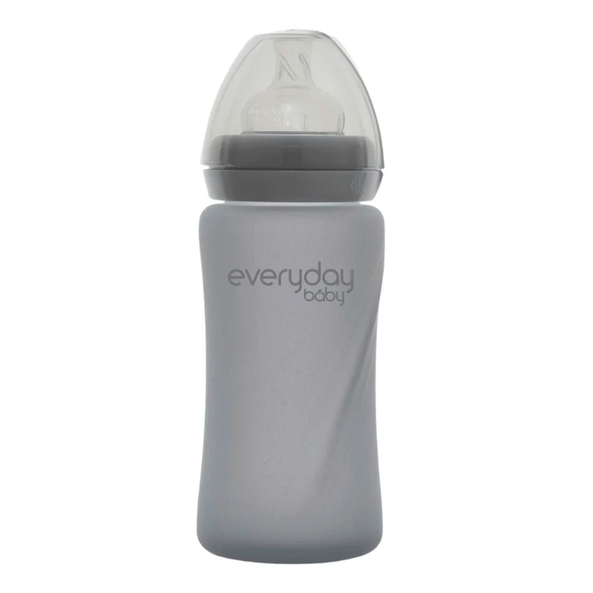 EVERYDAY BABY - Mamadera De Vidrio Con Recubrimiento De Silicona Healthy 240ml Gris Everyday Baby