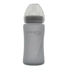 EVERYDAY BABY - Mamadera De Vidrio Con Recubrimiento De Silicona Healthy 240ml Gris