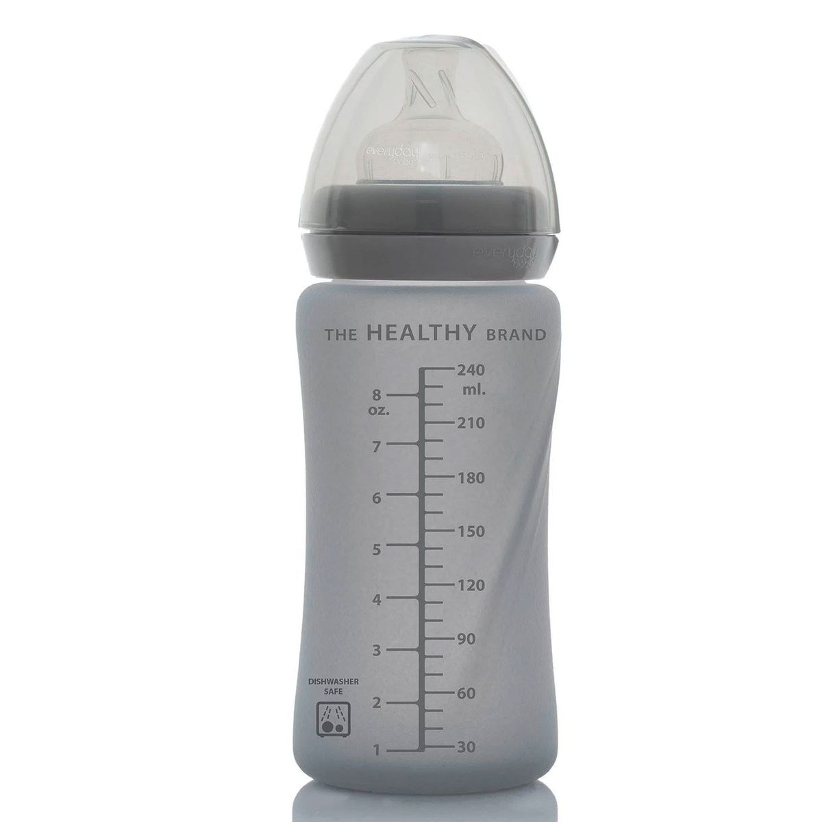 EVERYDAY BABY - Mamadera De Vidrio Con Recubrimiento De Silicona Healthy 240ml Gris Everyday Baby