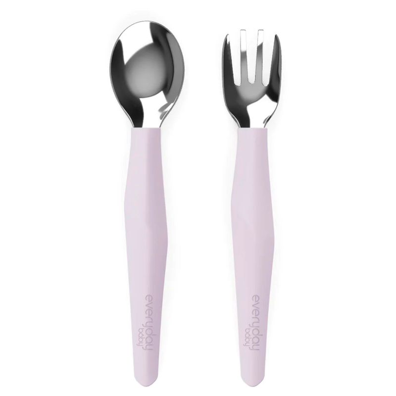 EVERYDAY BABY - Pack De 2 Cubiertos De Acero Inoxidable Con Mangos De Silicona Lavanda Everyday Baby