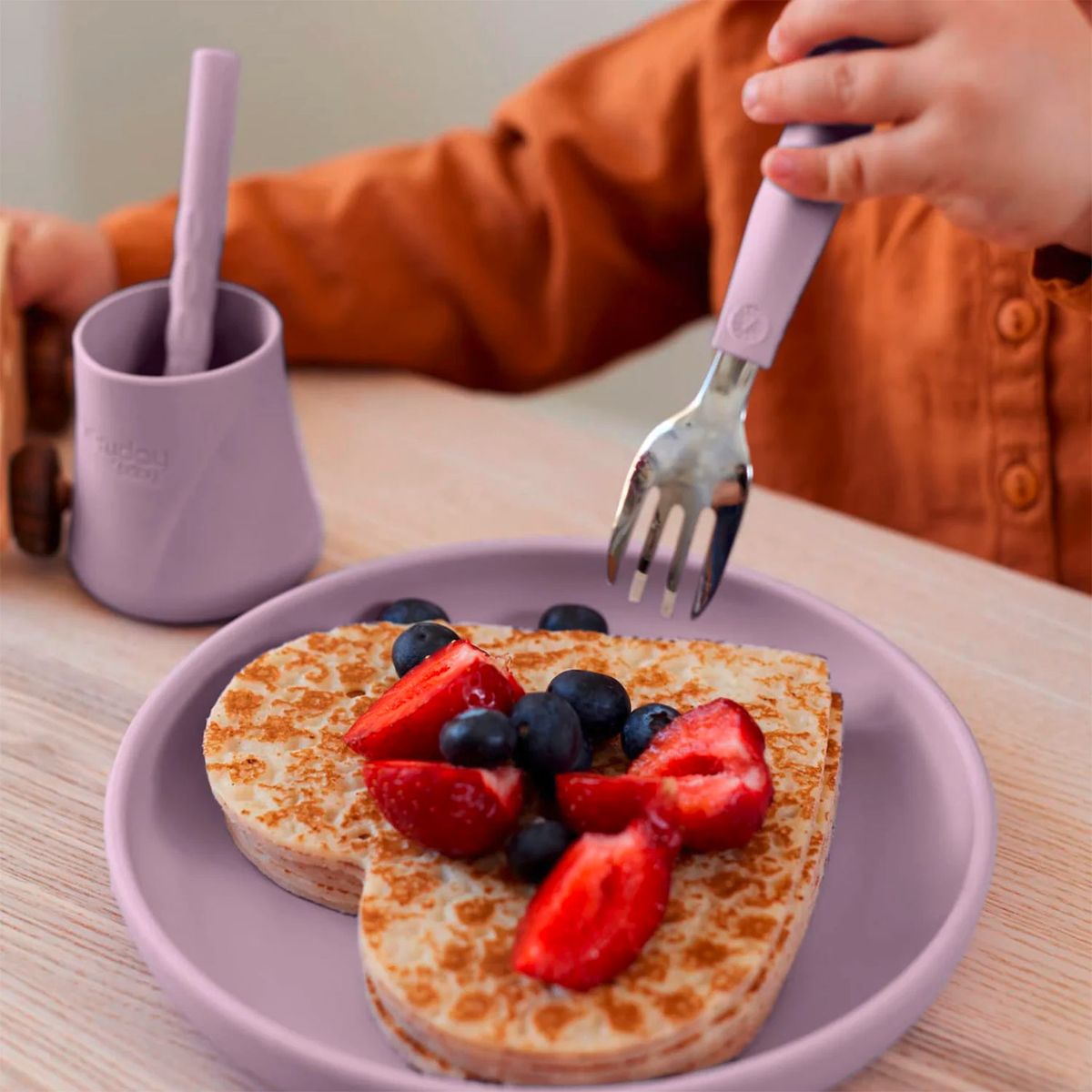 EVERYDAY BABY - Pack De 2 Cubiertos De Acero Inoxidable Con Mangos De Silicona Lavanda Everyday Baby