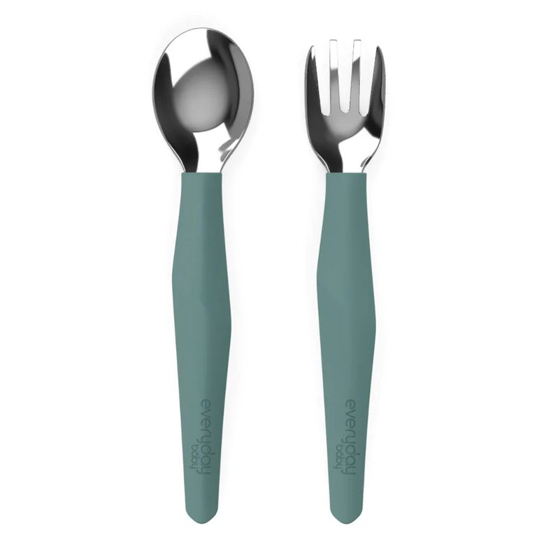 Pack De 2 Cubiertos De Acero Inoxidable Con Mangos De Silicona Verde Oscuro