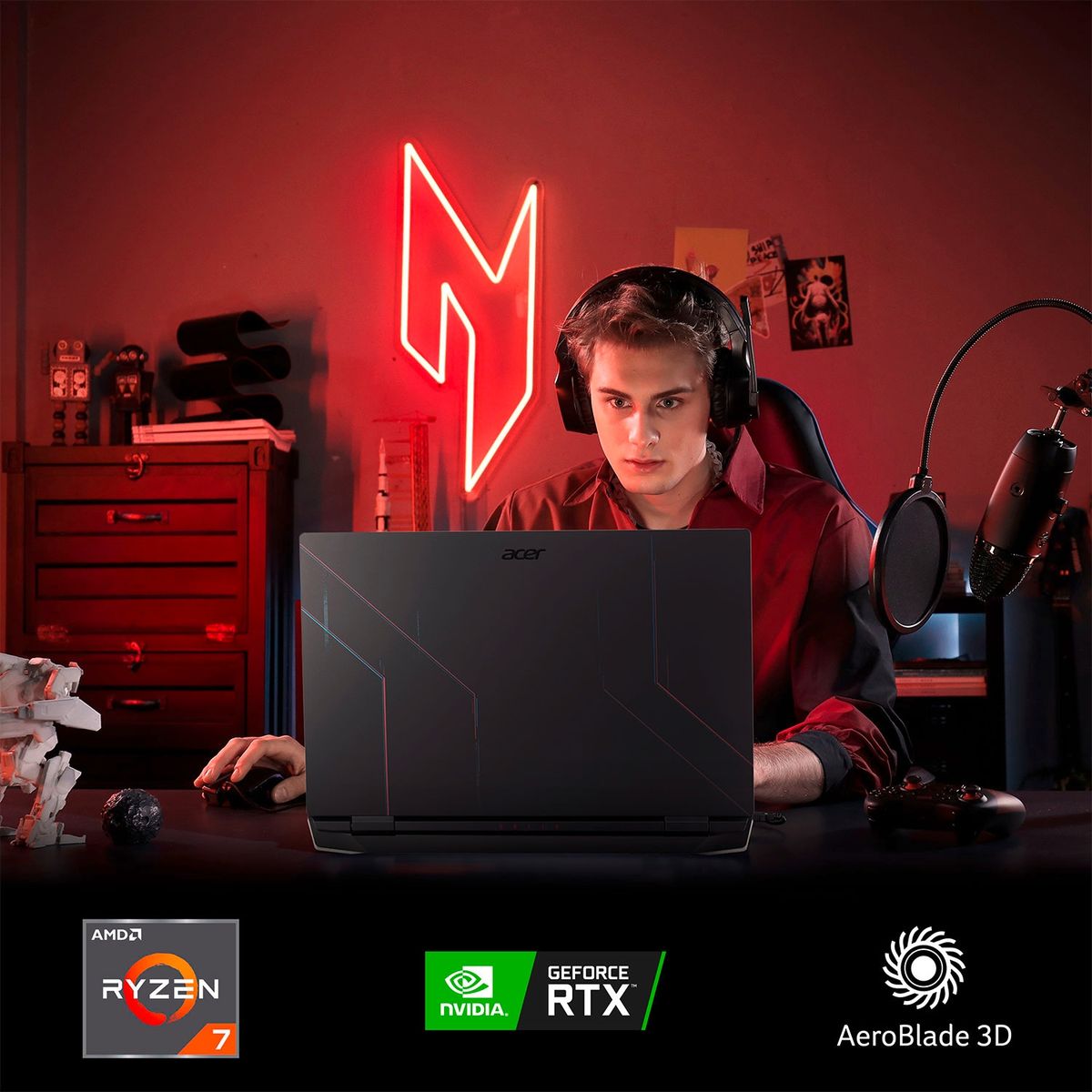 ACER - Notebook Gamer ACER NITRO 5 AMD Ryzen 7 8 Nucleos 32GB RAM 1TB SSD NVIDIA RTX3070TI 15,6" FHD 144Hz
