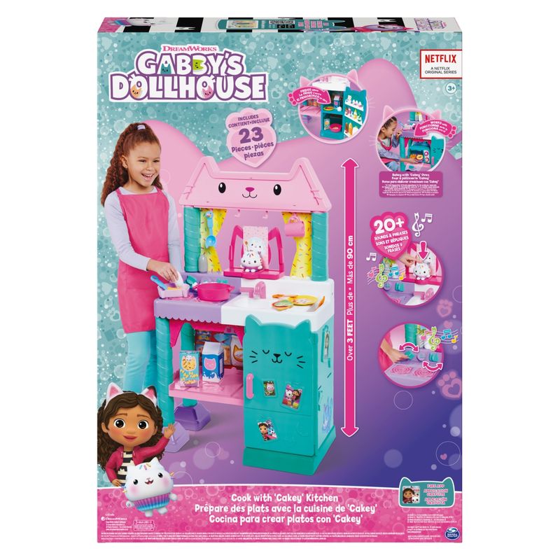 LA CASA DE GABBY - Cocina para Crear con Cake Gigante 90 cm Alto Con Accesorios, Comidas, Sonidos y Música La Casa De Gabby
