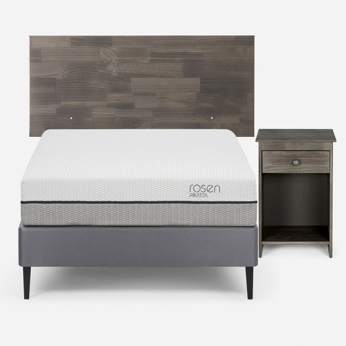 ROSEN - Cama Europea Pratta Rosen 1.5 Plazas Base Normal + Muebles