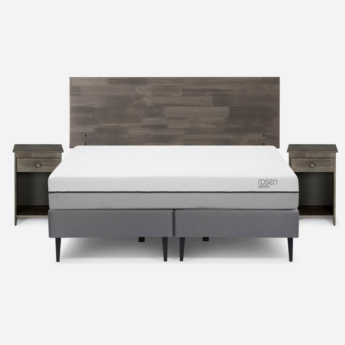 ROSEN - Cama Europea 2 Plazas Pratta Base Dividida + Respaldo+ 2 Velador Rosen