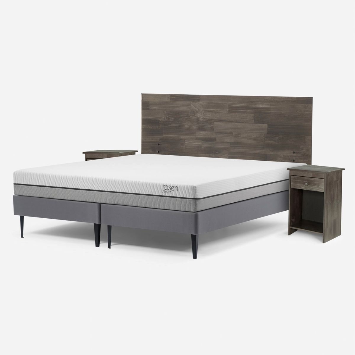 ROSEN - Cama Europea 2 Plazas Pratta Base Dividida + Respaldo+ 2 Velador Rosen