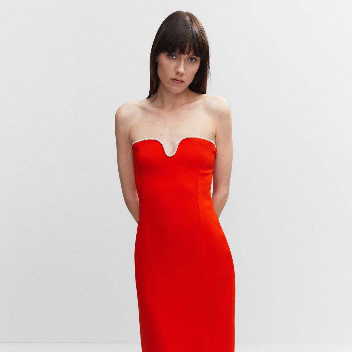 MANGO - Vestido Escote Detalle Metálico Mujer Mango