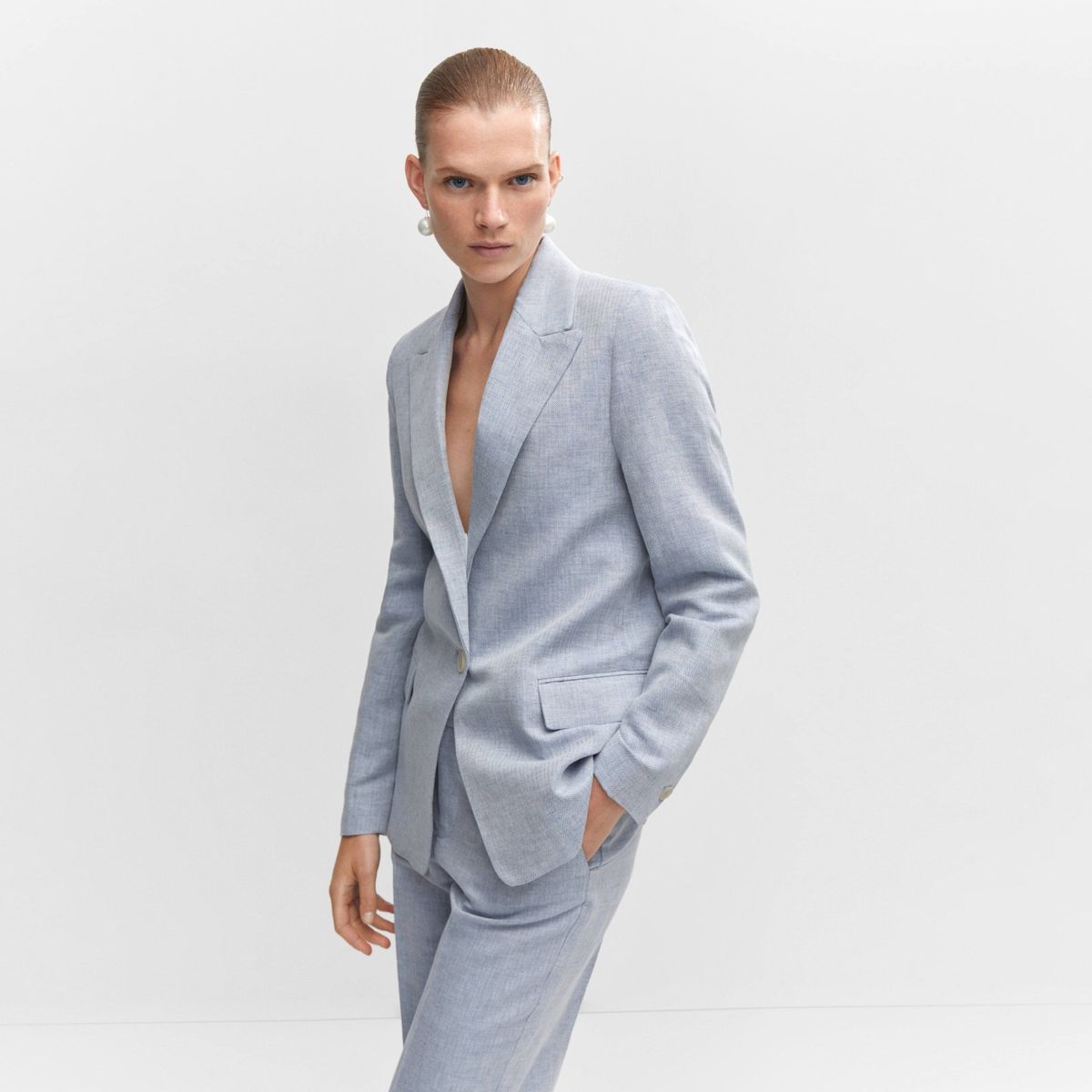 MANGO - Blazer Traje Lino Mujer Mango