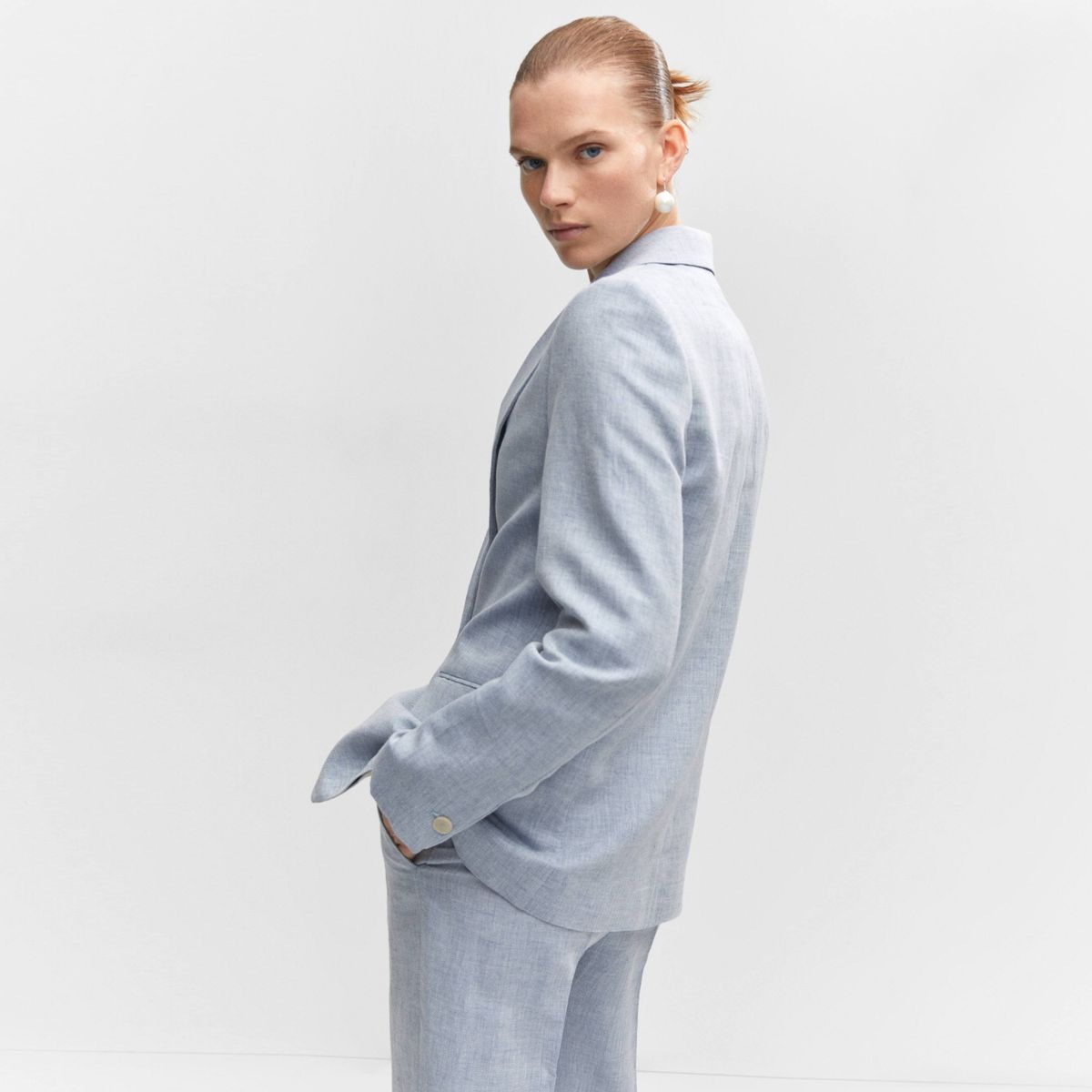 MANGO - Blazer Traje Lino Mujer Mango