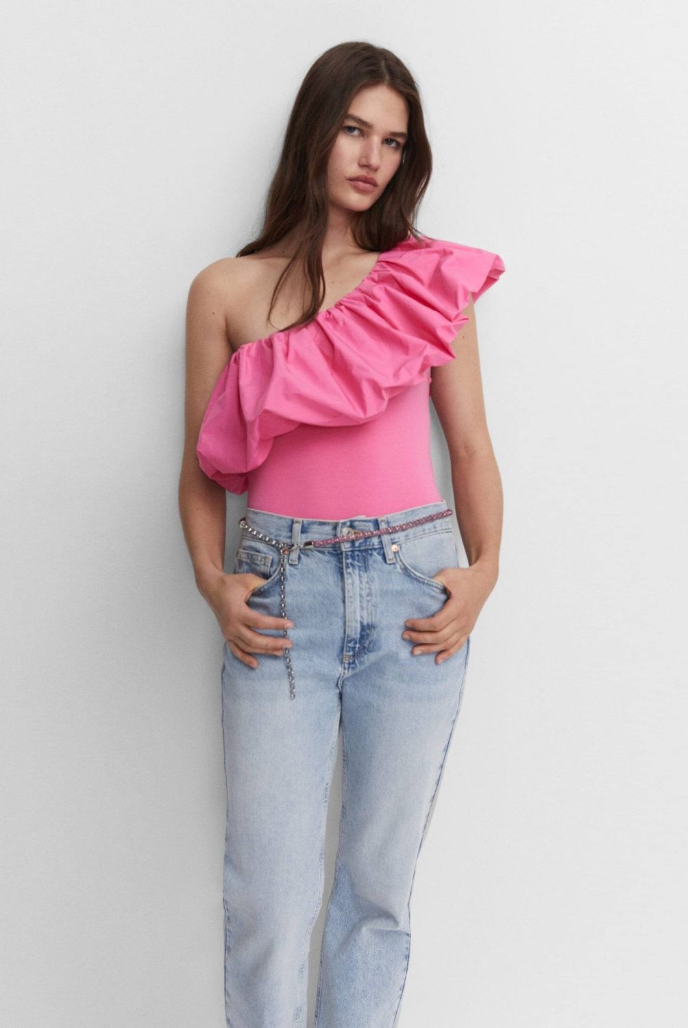 MANGO - Body Algodón Volante Mujer Mango