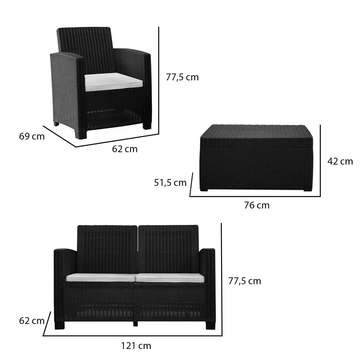 EL BARCO - Juego De Terraza Alamo 4 Personas El Barco