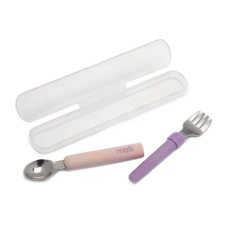 Set Cuchara Y Tenedor Desmontable Rosado Morado