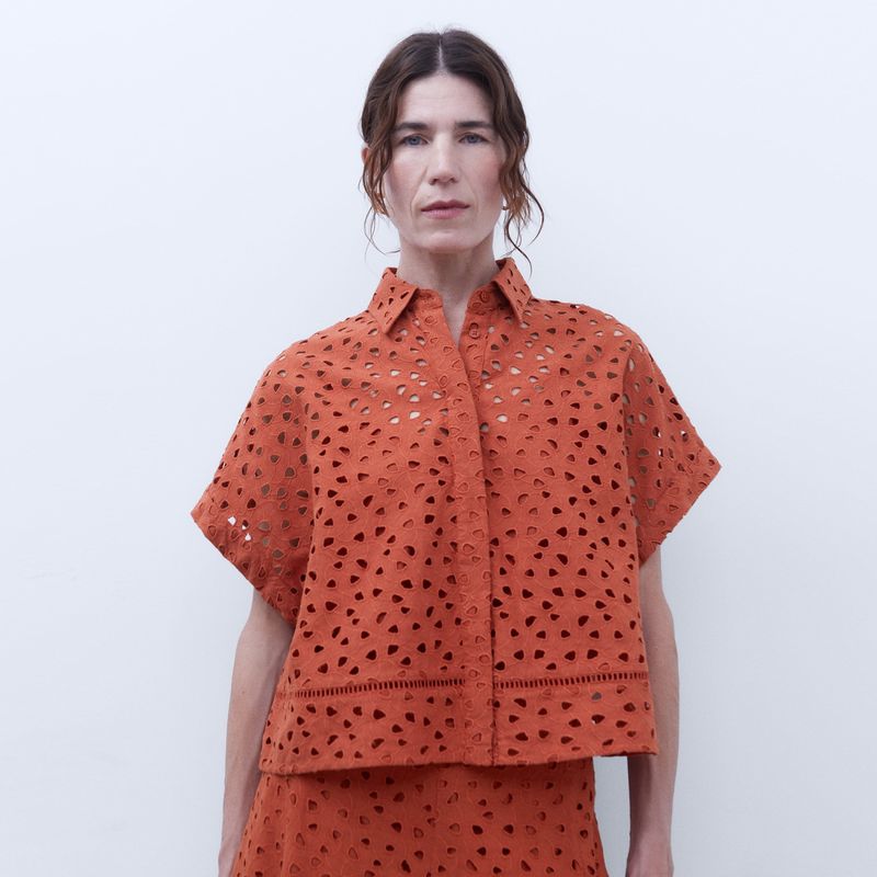 ADOLFO DOMINGUEZ - Camisa Boxy Fit Eyelet Lino Mujer Adolfo Dominguez