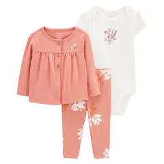 CARTER'S - Conjunto 3 piezas Chaleco, Calza y Body Bebé Niña Little Planet by