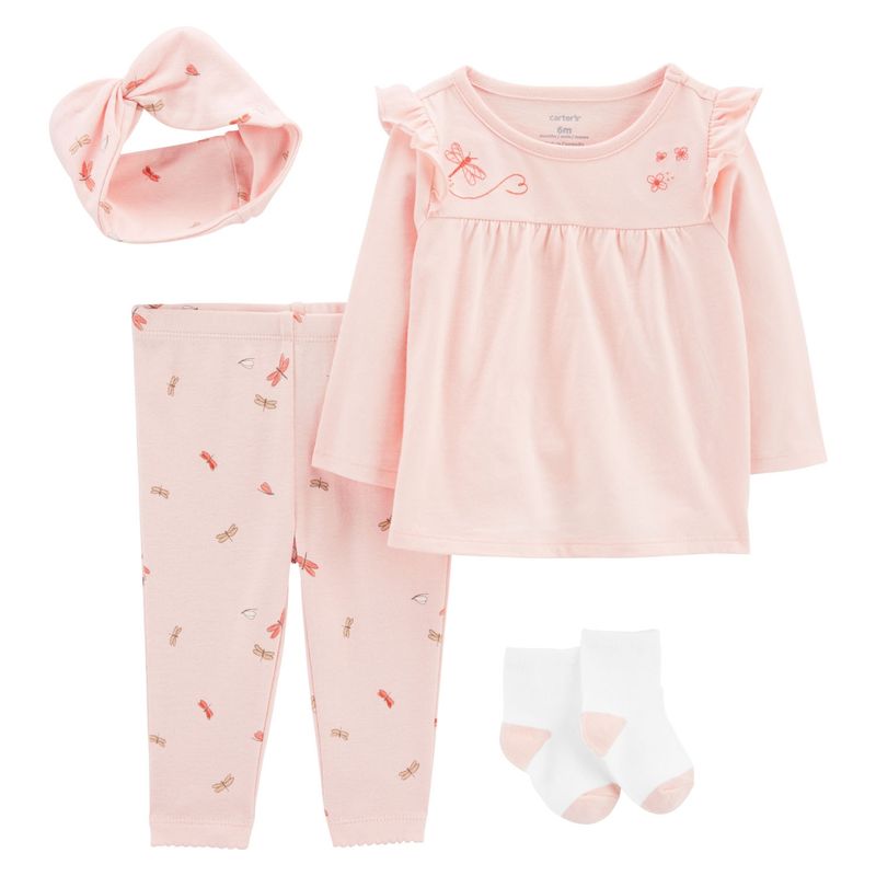 CARTER'S - Conjunto 4 Piezas Polera, Calza, Cintinllo Y Calcetines Bebé Niña Little Planet by Carter's