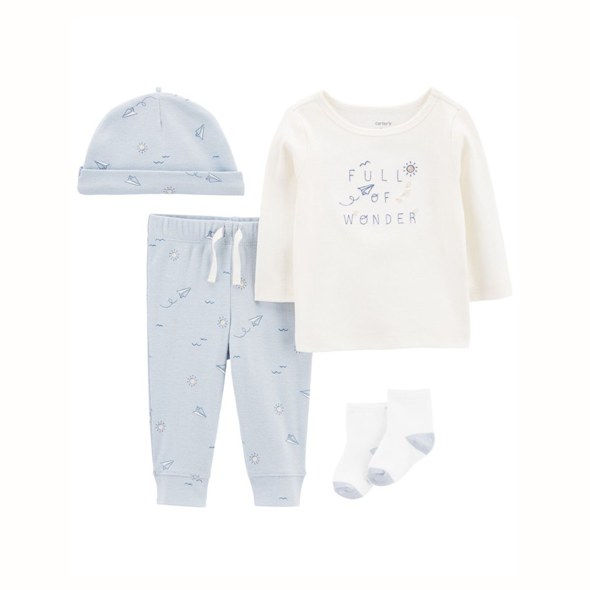 CARTER'S - Conjunto 4 Piezas Polera, Pantalón, Gorro Y Calcetines Bebé Niño Little Planet by Carter's