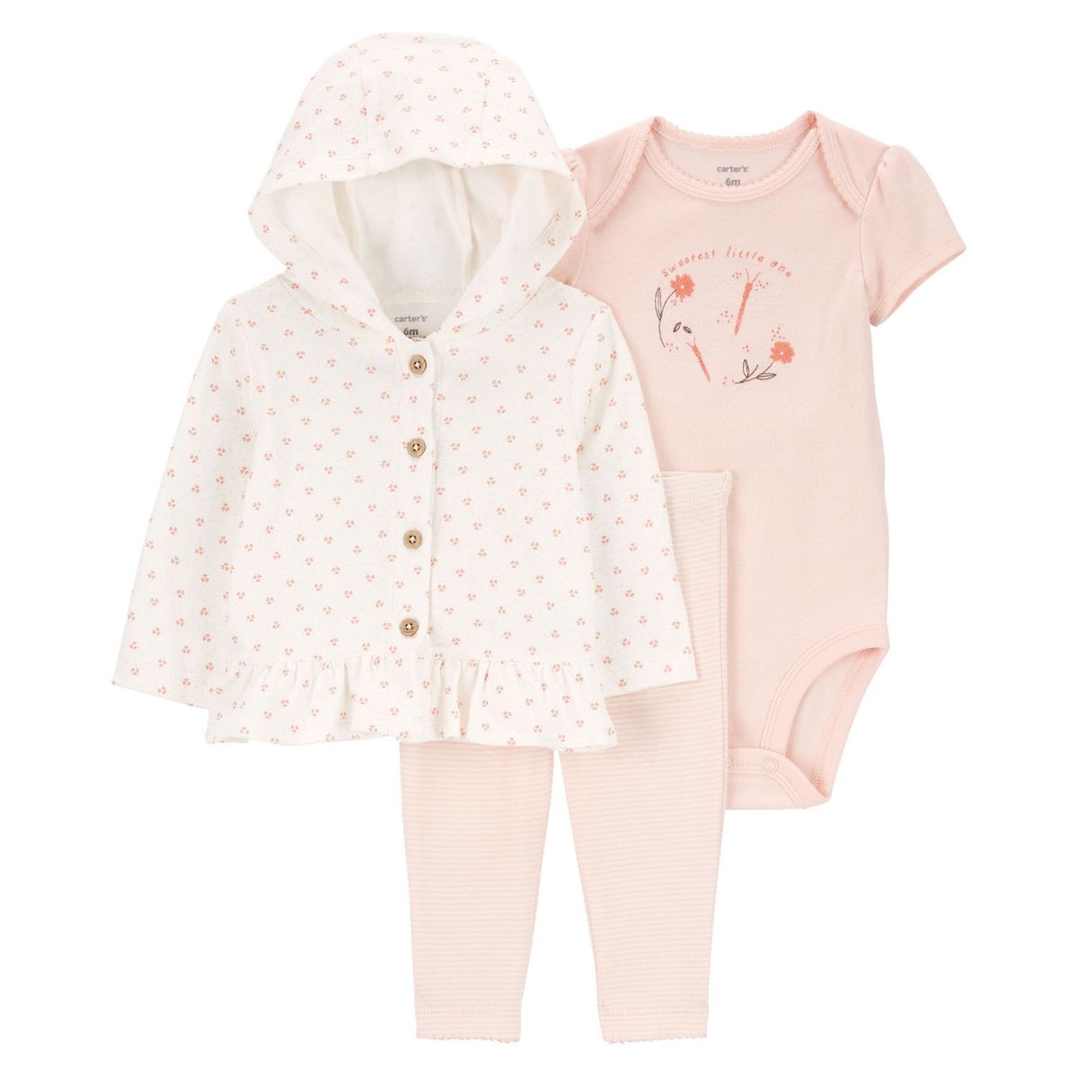 CARTER'S - Conjunto 3 Piezas Poleron Botones, Calza Y Body Bebé Niña Little Planet By Carter's