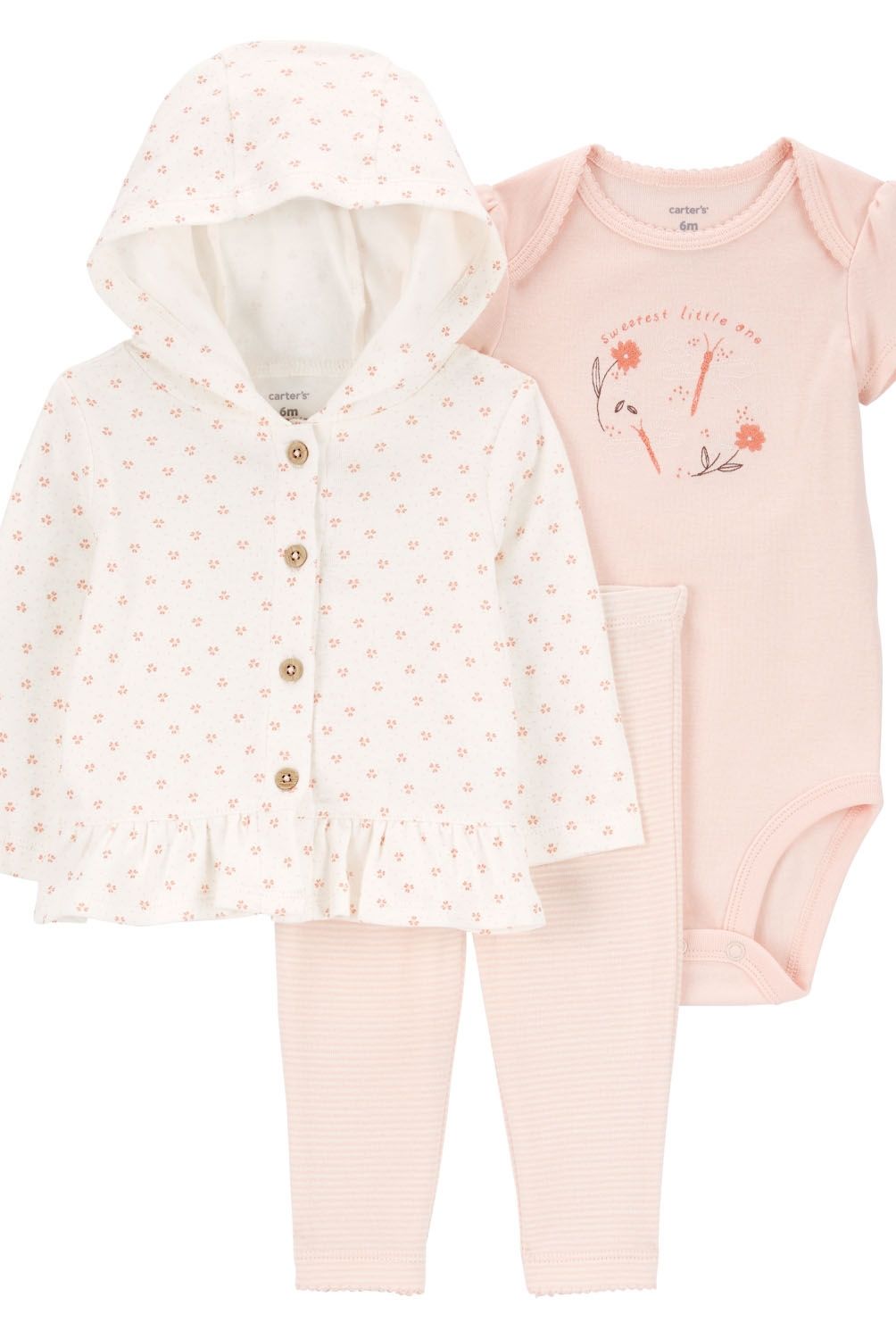 CARTER'S - Conjunto 3 Piezas Poleron Botones, Calza Y Body Bebé Niña Little Planet By Carter's